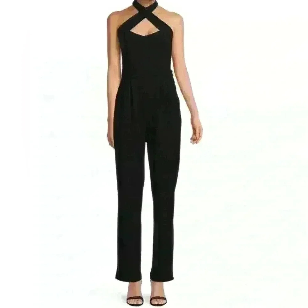 Nwt Rachel Rachel Roy Black Sleeveless Halterneck Back Cutout Jumpsuit Size Xl